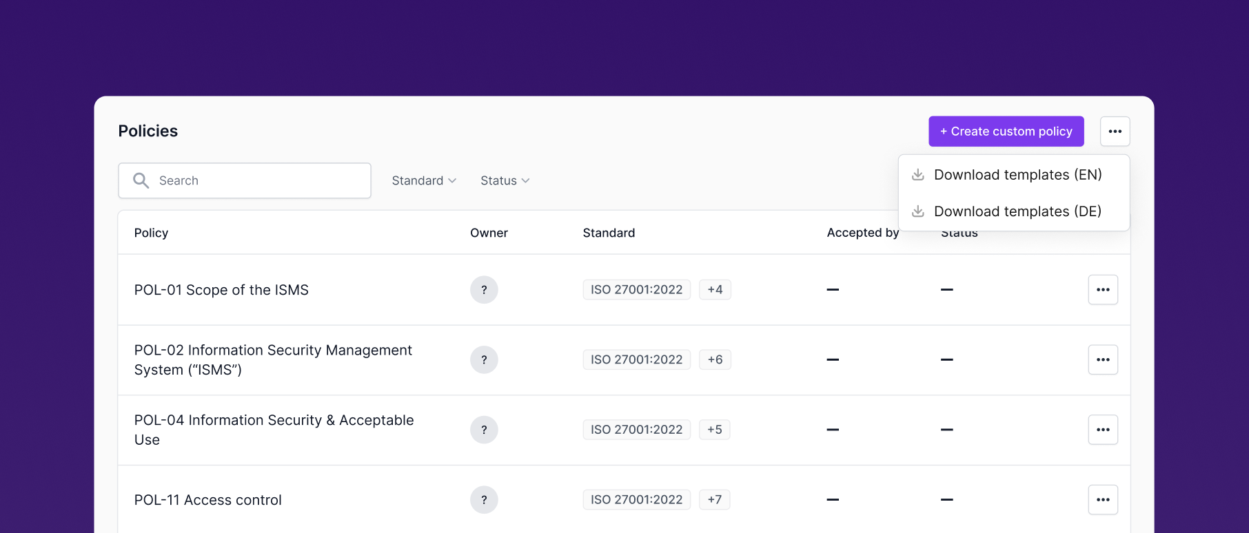 Download policy templates